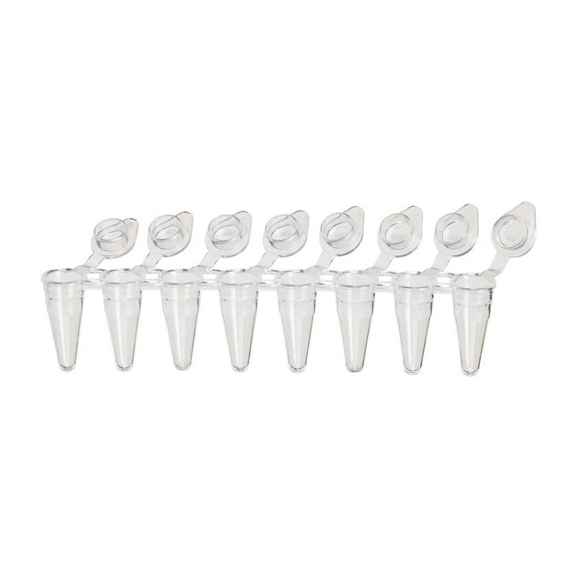 Globe Scientific PCR-DL-01F DiamondLink™ 0.1 mL 8-Strip Low Profile PCR Tube with Individually Attached Flat Cap - Clear