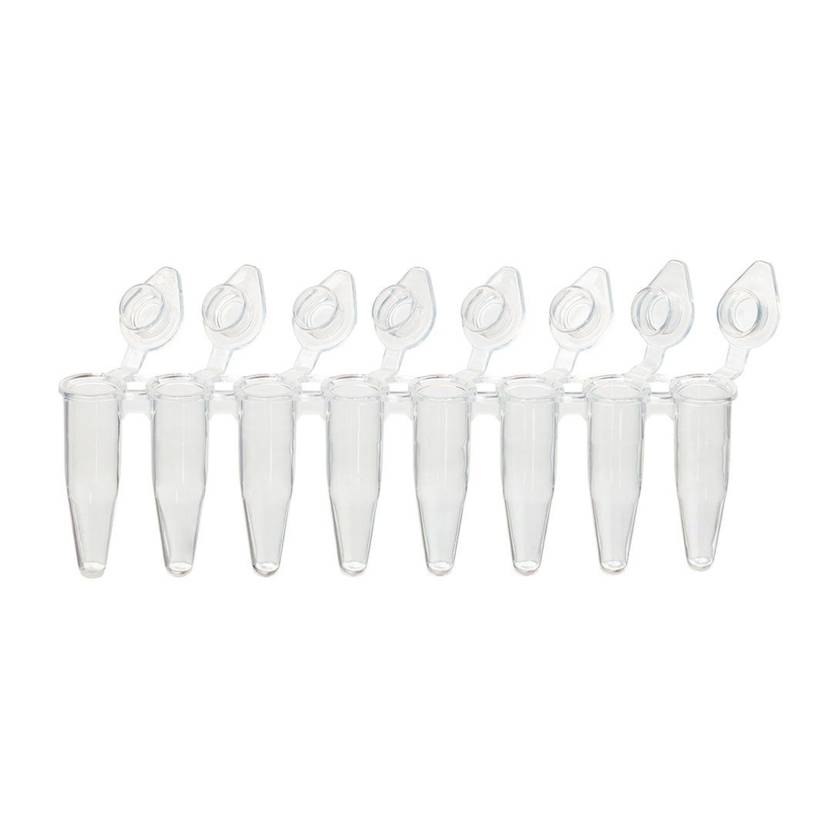 Globe Scientific PCR-DL-02F DiamondLink™ 0.2 mL 8-Strip PCR Tube with Individually Attached Flat Cap - Clear