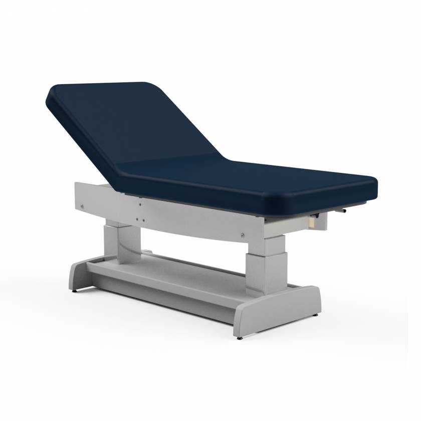 Oakworks PF250 Exam Table shown with Sapphire Fabric and Optional Gray Lacquer