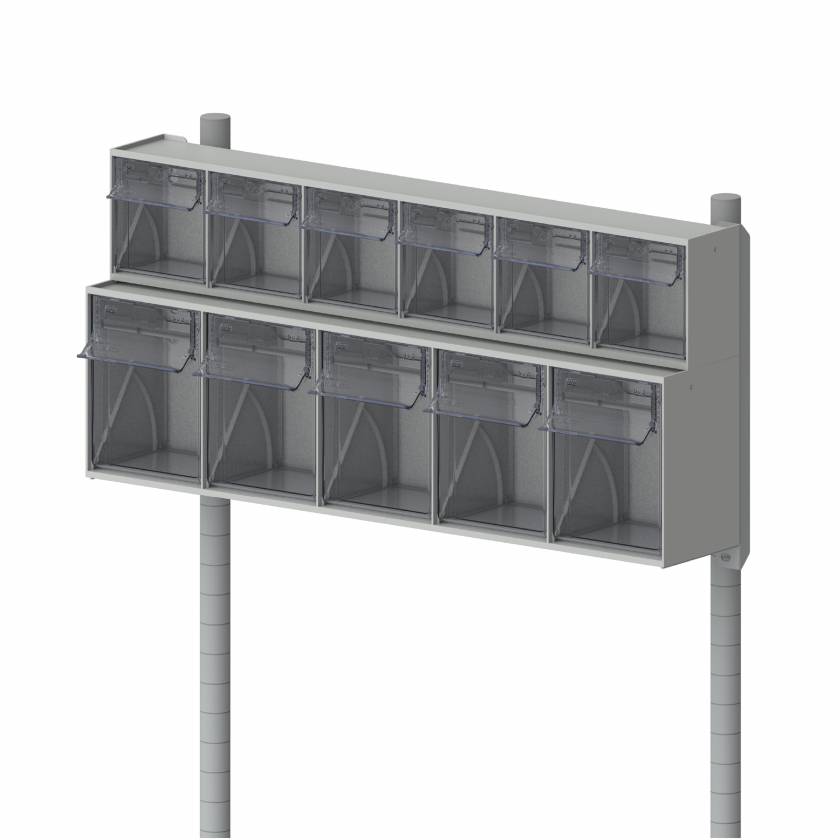 Pegasus PLY-TILT-56 Tilt-Bin Organizer and Holder with Pole Kit for PolyCart Series- 11 Compartment