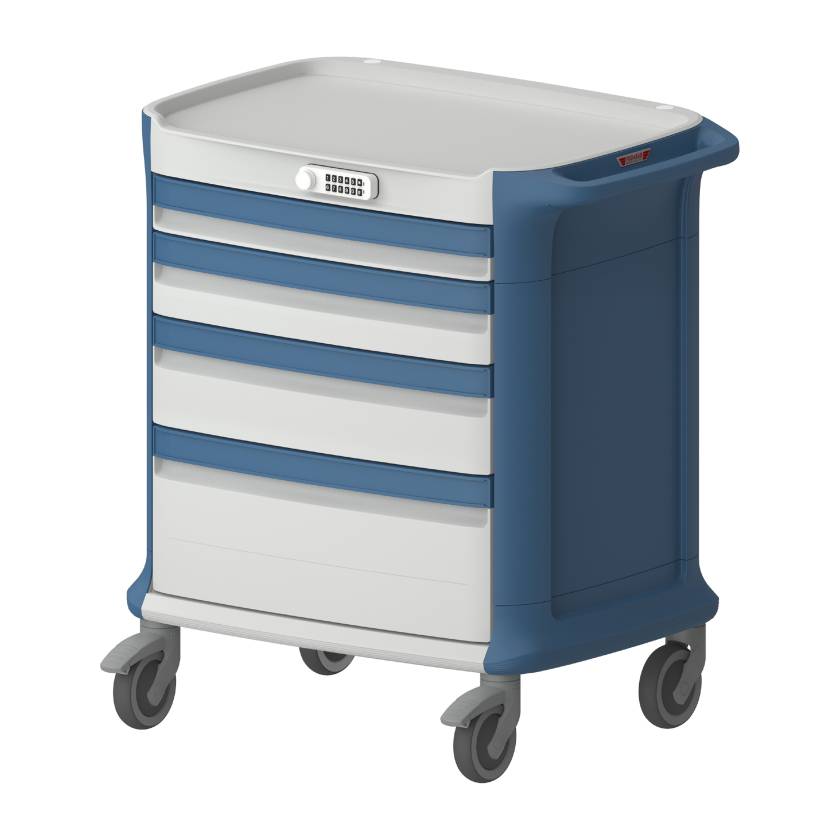 Pegasus PLY36-3469-BB Poly Procedure Cart with 4 Drawers and Code Lock, 36" Height