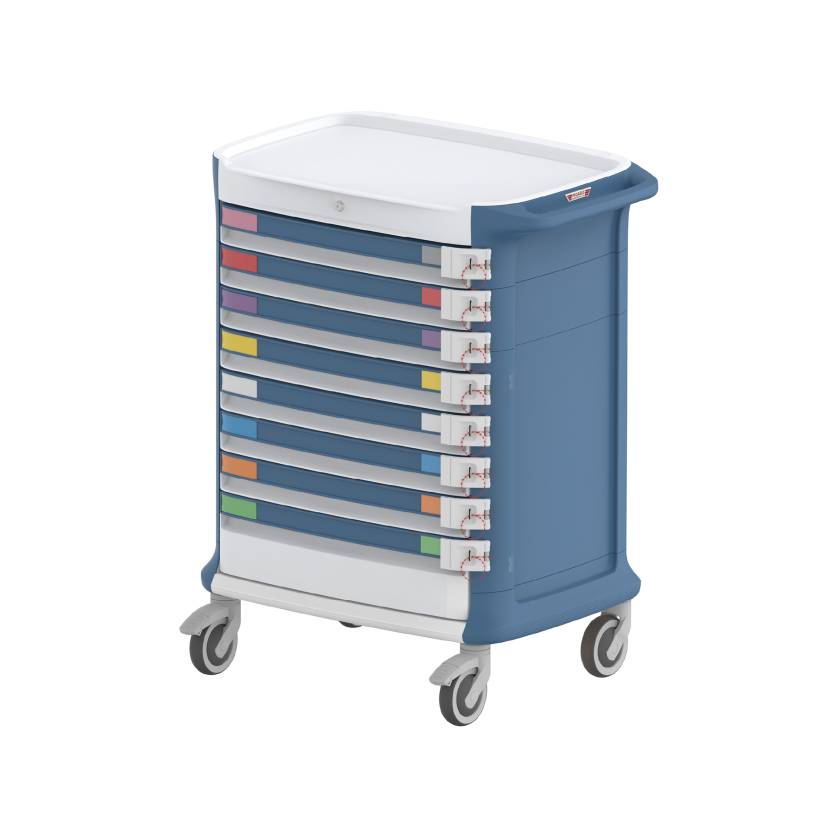 Pegasus PLY41-33333336-BB-EXLK-S Poly Pediatric Emergency Cart, 41" Height with Pull-and-Break External Lock, Blue