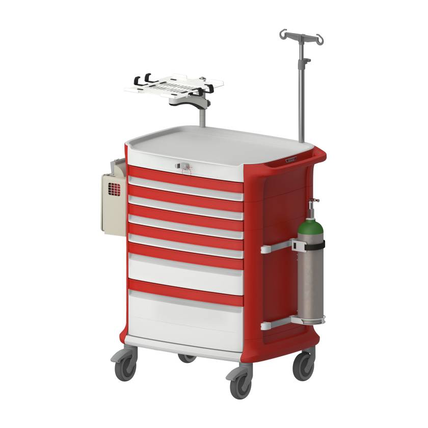 Pegasus PLY41-333369-RR Poly Emergency Cart with 6 Drawers, 41" Height (Breakaway Seal, Oxygen Tank, and Hazard Bin are Sold Separately)