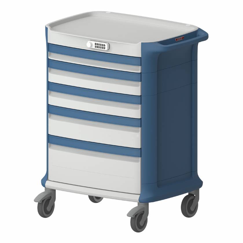 Pegasus PLY41-34469-BB-UM Poly Anesthesia Cart with 5 Drawer and Code Lock - 41" Height