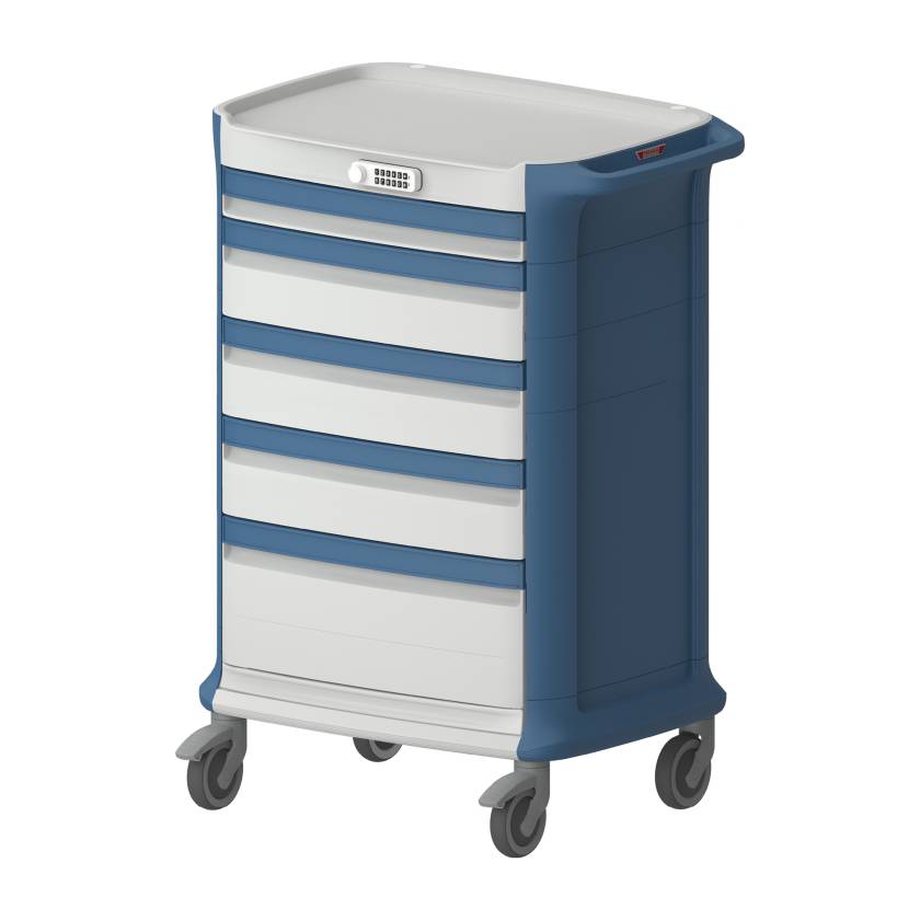 Pegasus PLY46-36669B-BB Poly Procedure Cart with 5 Drawers and Code Lock, 46" Height