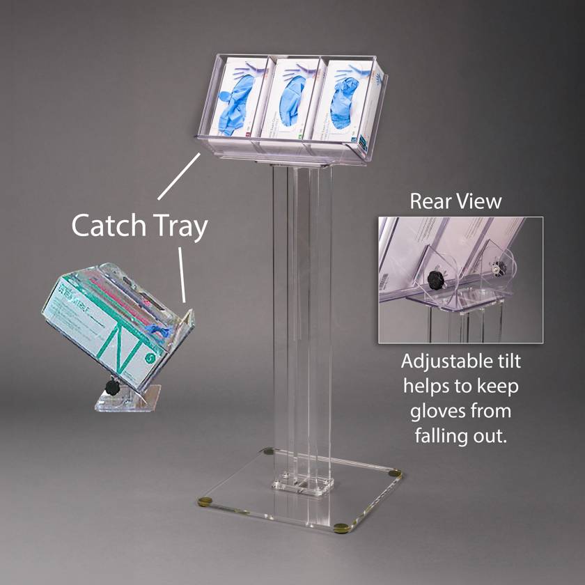 Poltex POC3GBST-S Point-of-Care Tilt Glove Box Holder with Acrylic Stand, 3 Box Capacity (Gloves and Glove Boxes are Not Included)