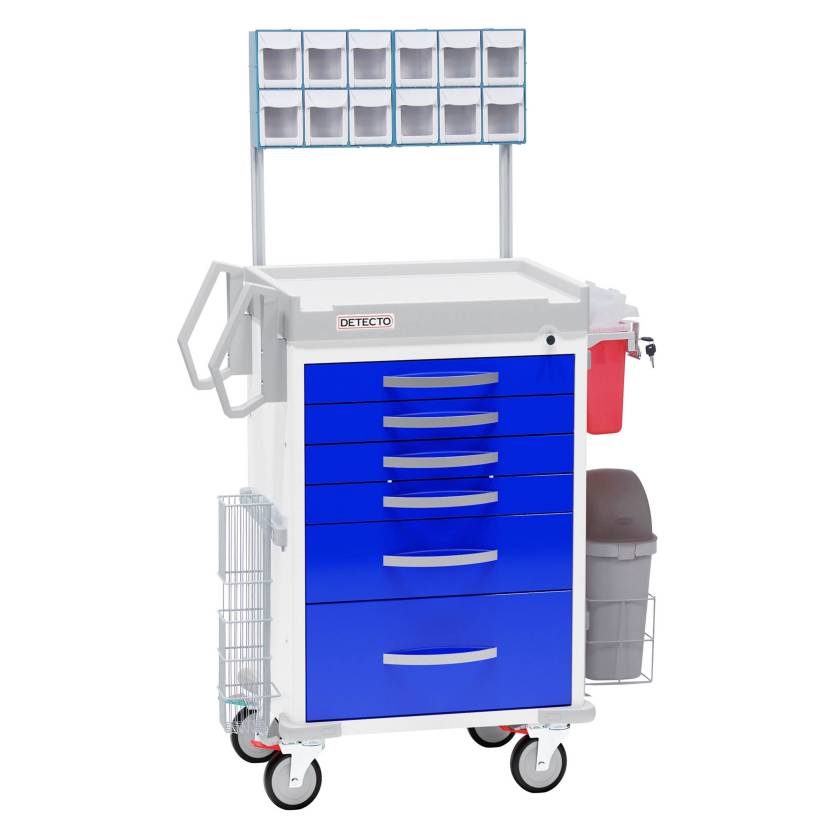 DETECTO RC333369BLU-L Rescue Series Loaded Anesthesiology Medical Cart - 6 Blue Drawers