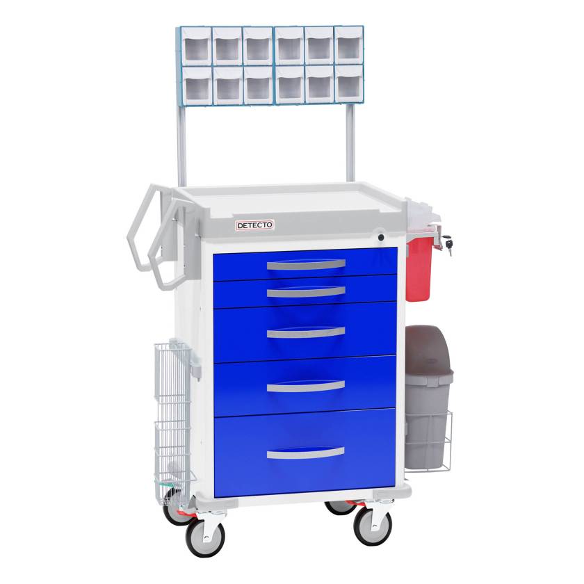 DETECTO RC33669BLU-L Rescue Series Loaded Anesthesiology Medical Cart - 5 Blue Drawers