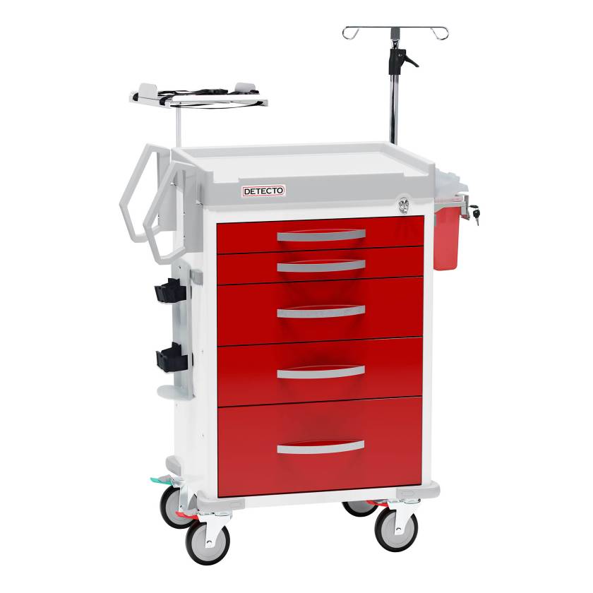 DETECTO RC33669RED-L Rescue Series Loaded ER Medical Cart - 5 Red Drawers