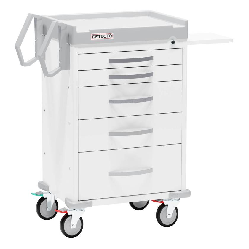 DETECTO RC33669WHT Rescue Series General Purpose Medical Cart - 5 White Drawers