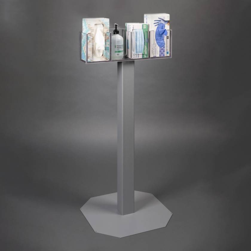 Poltex RESP4POS-3STL Respiratory Hygiene and PPE Station with Steel Stand, 4 Position - Front View (Consumables Not Included)