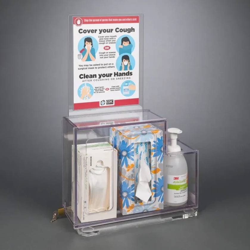 Poltex RESPG-CT-DCL Locking Respiratory Hygiene Station G - Countertop, With Decal Sign (Consumables Not Included)