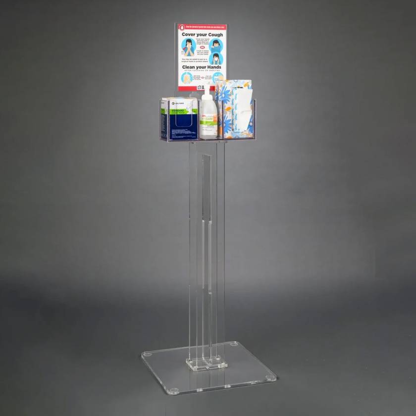 Poltex RESPQ-S-DCL Respiratory Hygiene Station Q, Acrylic Stand, With Decal Sign - Front View (Consumables Not Included)