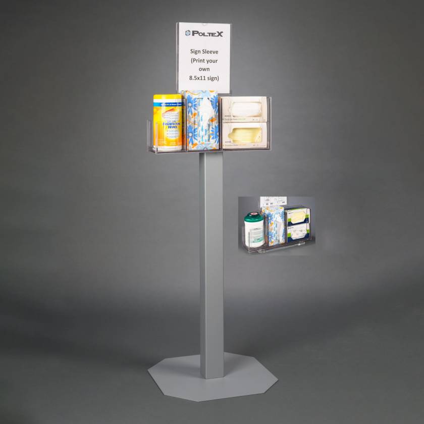 Poltex RESPU-3STL-DCL Respiratory Hygiene Station U, Steel Stand, With Decal Sign - Front View (Consumables Not Included)
