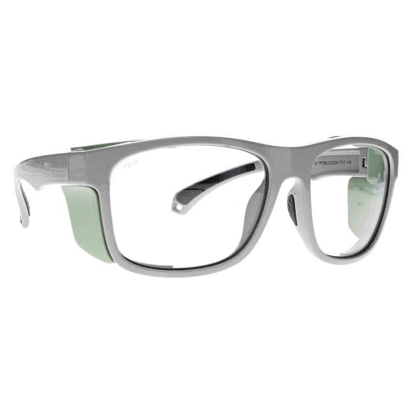 Phillips Safety Plastic Frame Radiation Glasses Model TP395 - Light Gray/Green (Right Angle View)