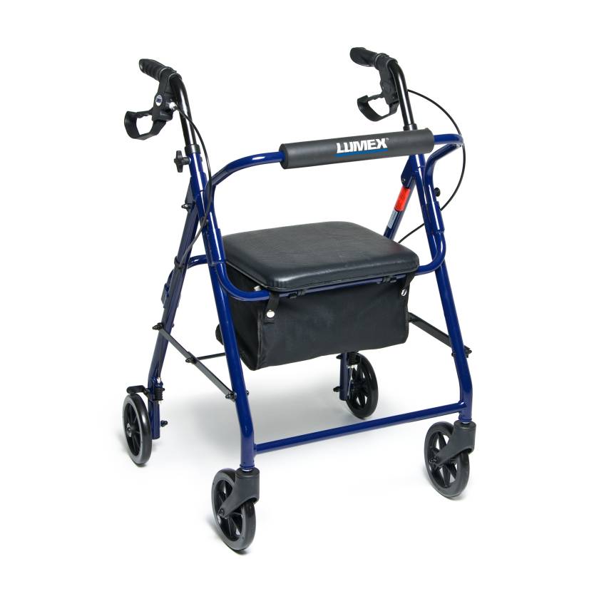 Lumex® RJ4900B Walkabout 4-Wheel Rollator, Basic, Blue - Front View