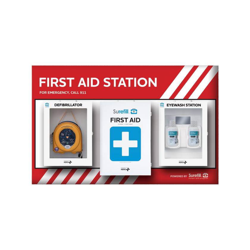 AERO Healthcare SFFASP SureFill® First Aid Station with Eyewash, First Aid Kit, and AED
