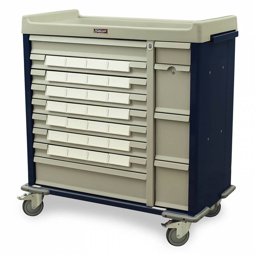 Harloff Standard Line 28 - 5" Med-Bin Medication Cart with Key Locks, Specialty Package