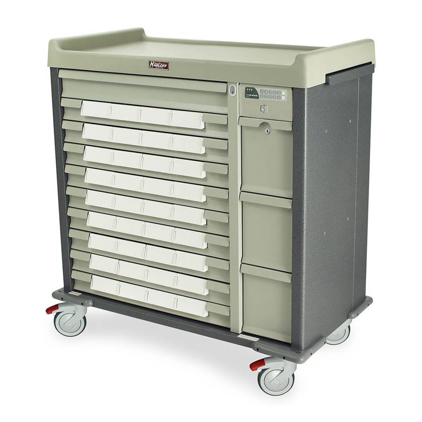 Harloff SL36BIN5-EKC Harloff Standard Line 36 - 5" Med-Bin Medication Cart with CompX Electronic Lock