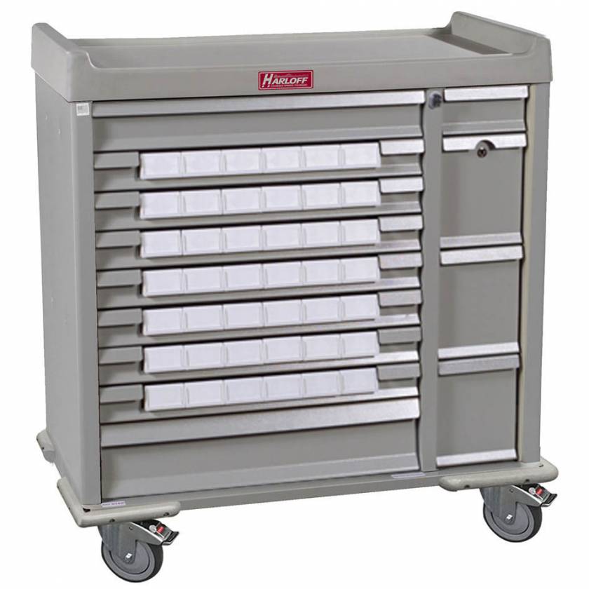 Harloff Standard Line 42 - 3.5" Med-Bin Medication Cart with Key Locks