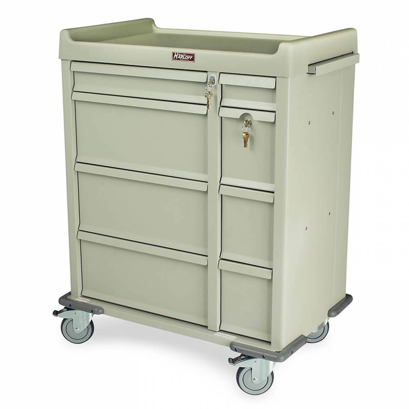 Harloff Standard Line 480 Punch Card Medication Cart with Key Locks, Single Wide Narcotics Drawer