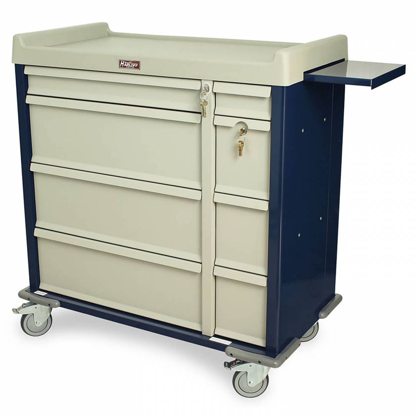 Harloff Standard Line 600 Punch Card Medication Cart with Key Locks, 1 Single Wide Narcotics Drawer, Specialty Package