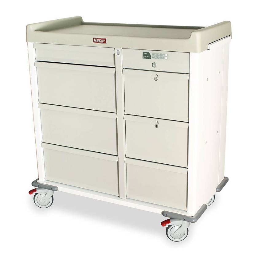 Harloff SL607PC-EKC Standard Line 600 Punch Card Medication Cart with CompX Electronic Lock, 2 Double Wide Narcotics Drawers