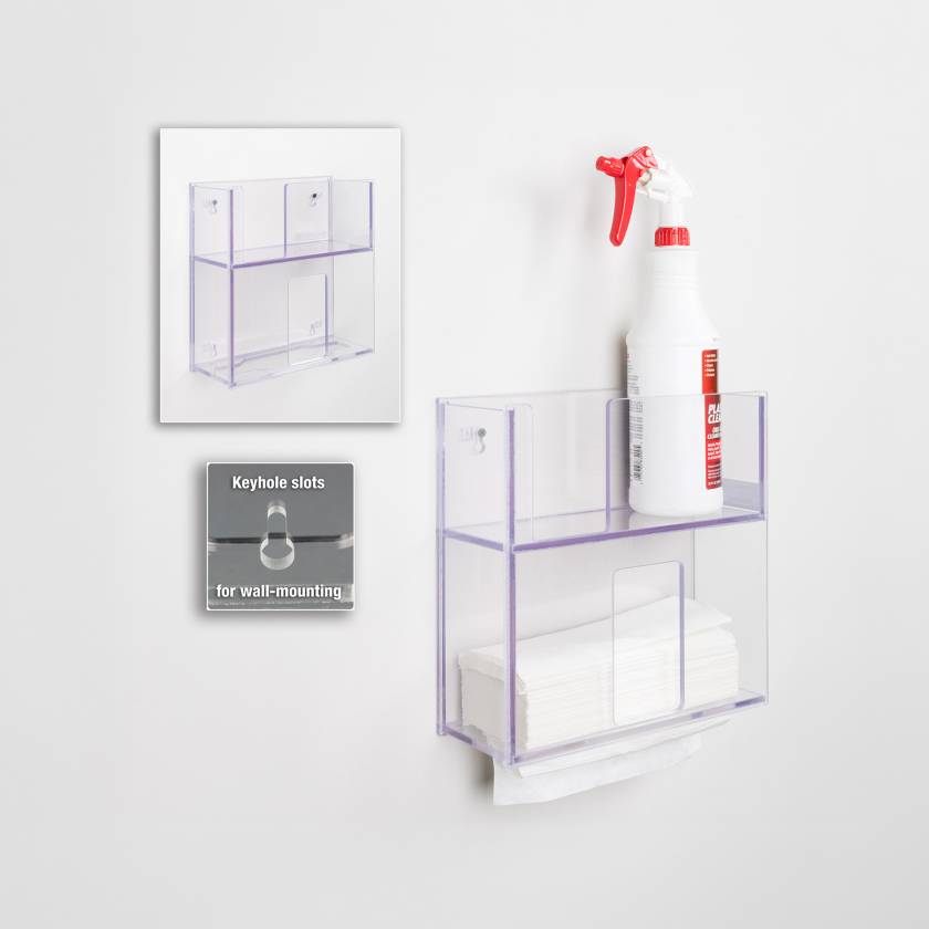 Poltex SPRYPAPRWIP-W Spray Bottle/Wipe Canister/Paper Towel Combo Unit, Wall Mount (Supplies are Not Included)
