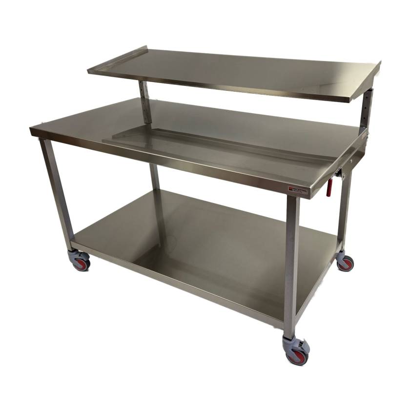 MidCentral Medical Stainless Steel Folding Two-Tier Back Table with Solid Upper Shelf