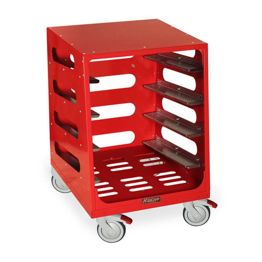 Harloff STC-SH4L Scope Transport Cart with 4 Scope Tray Capacity, Red Finish, Right Angle View