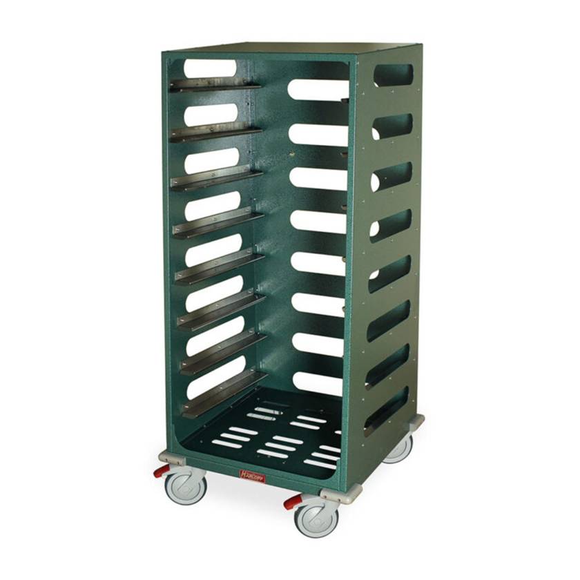 Harloff STC-SH8L Scope Transport Cart with 8 Scope Tray Capacity, Hammertone Green Finish, Left Angle View