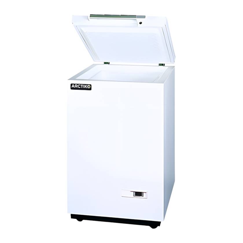 Thermco SUF-100 Arctiko Ultra Low Temperature Compact Biomedical Chest Freezer with Solid Door, 2.5 Cubic Feet - Left Angle with Door Opened
