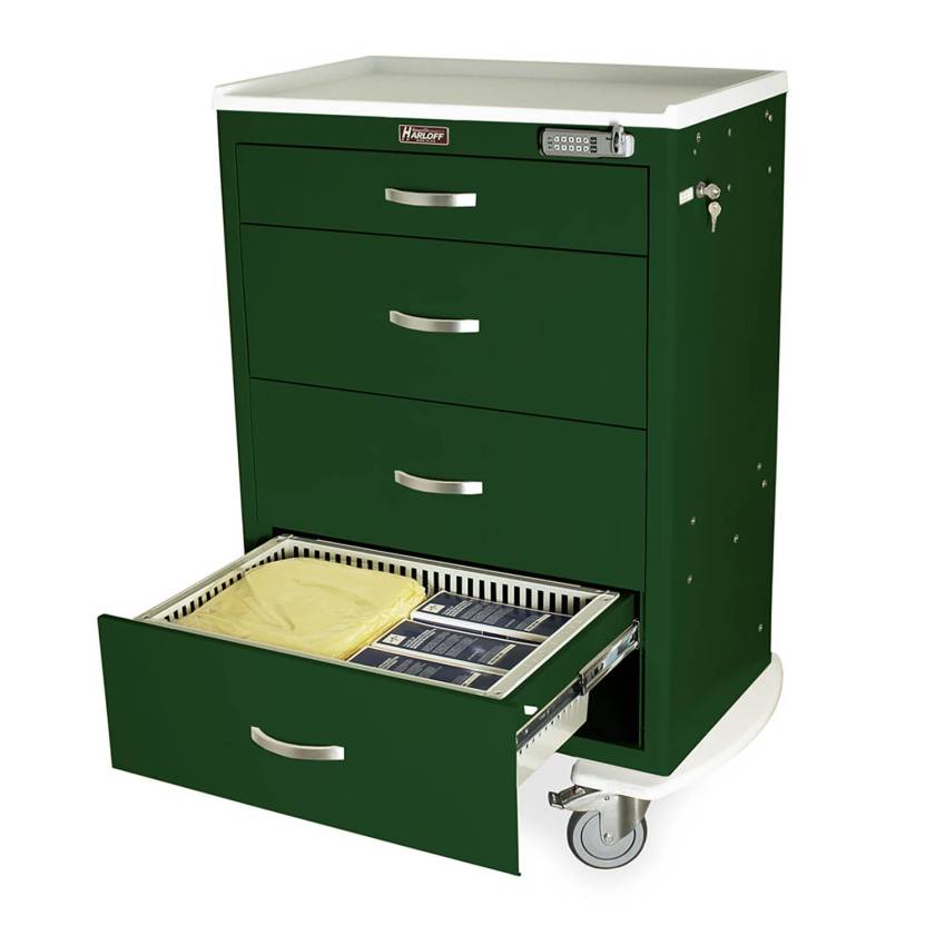 Harloff TPS3028EC4 T-Series Standard Width Tall Medical Storage Cart with Four Drawers, Basic Electronic Pushbutton Lock (Tray is sold separately, and supplies are not included.)