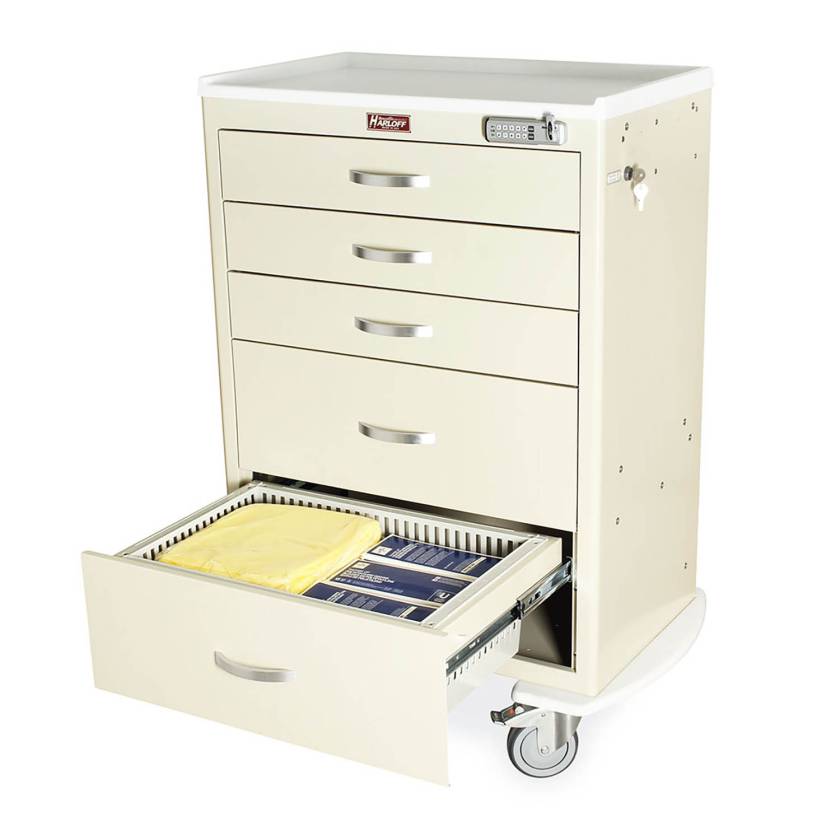Harloff TPS3028EC5 T-Series Standard Width Tall Anesthesia Cart with Five Drawers, Basic Electronic Pushbutton Lock (Tray is sold separately, and supplies are not included.)