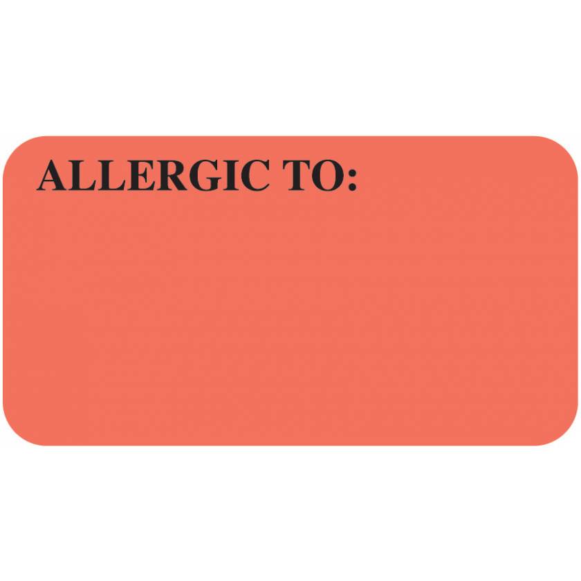 ALLERGIC TO Label - Size 1 5/8"W x 7/8"H