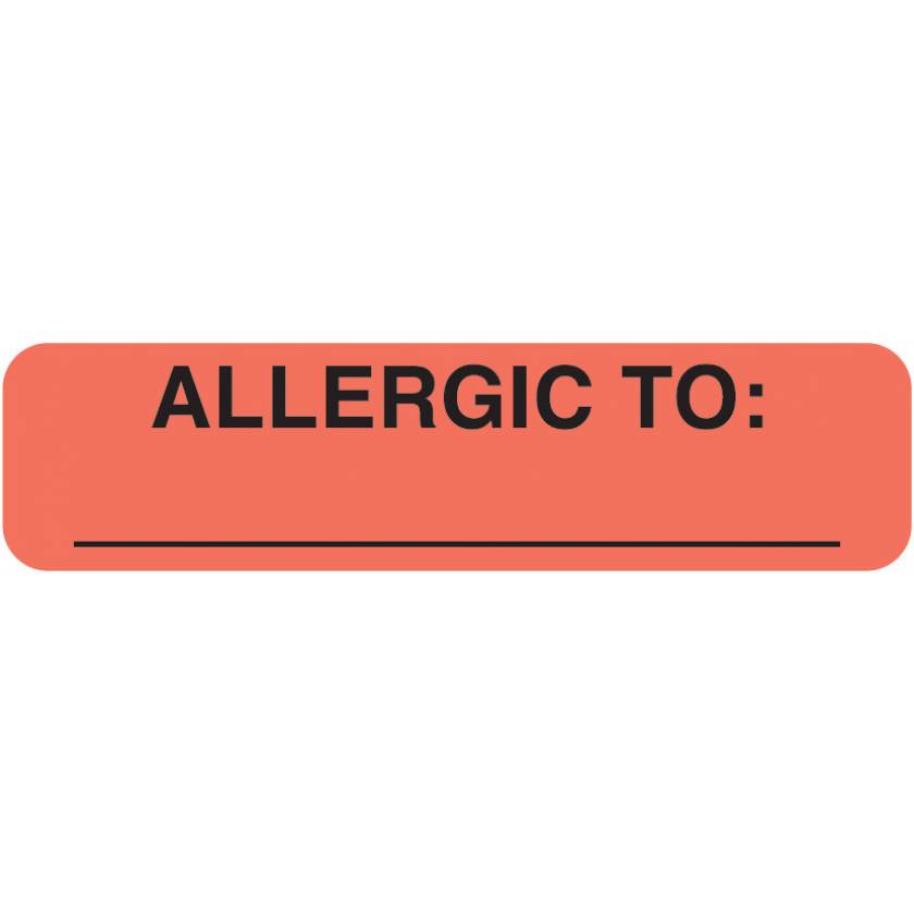 ALLERGIC TO Label - Size 1 1/4"W x 5/16"H