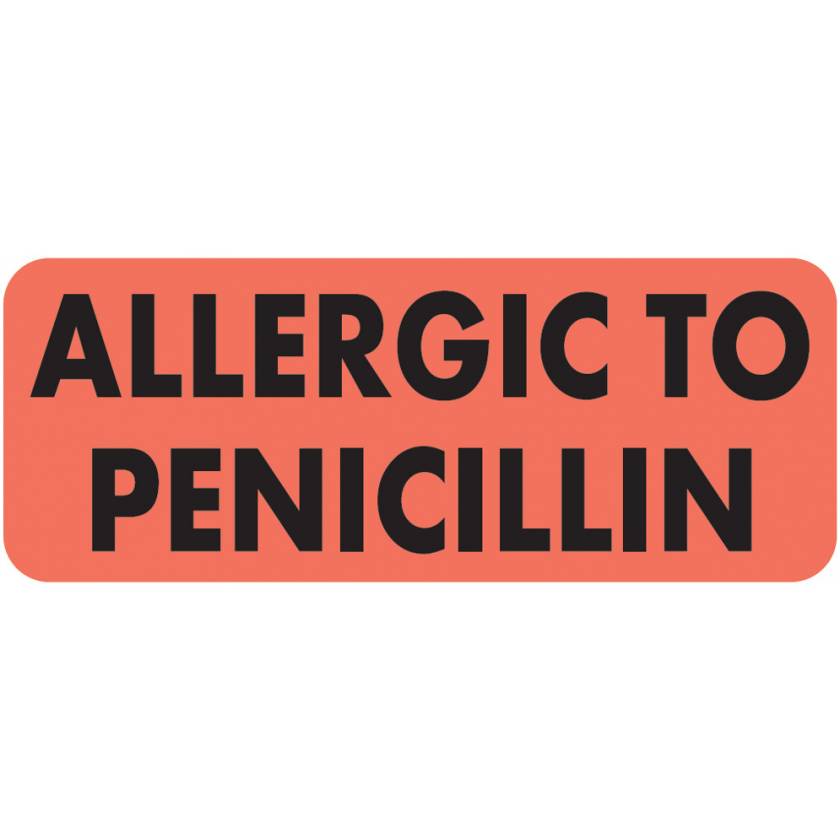 ALLERGIC TO PENICILLIN Label - Size 2 1/4"W x 7/8"H