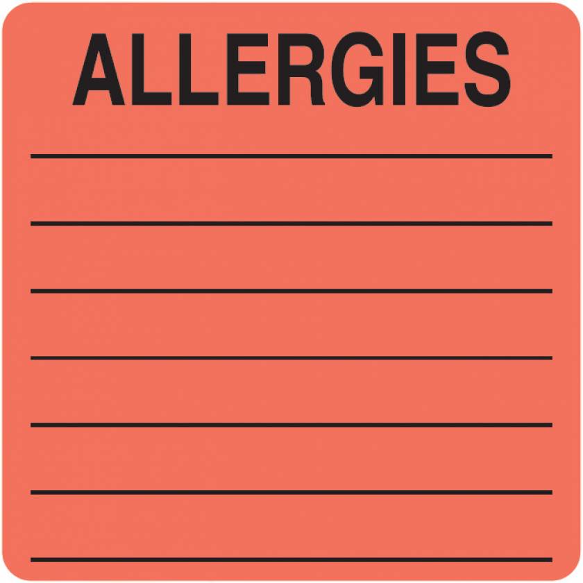 ALLERGIES Label - Size 2 1/2"W x 2 1/2"H