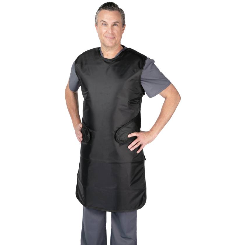 Universal Medical UM-QSFLXB-LF Series Fast Ship Flex Back Lead Free Apron - Black Nylon (Front View)