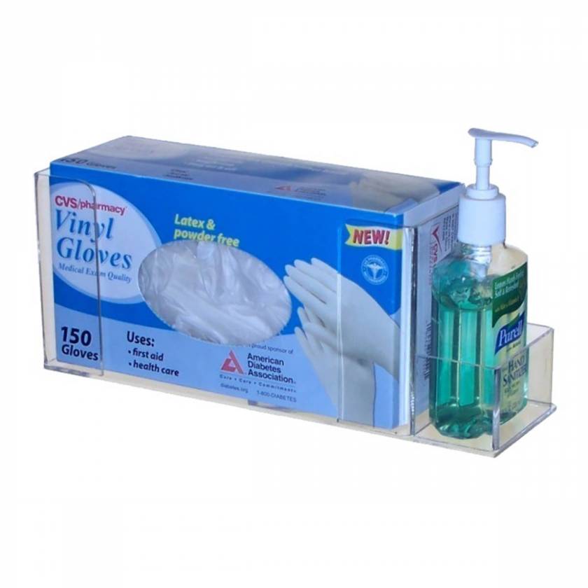 Acrylic Single Glove Box Holder with Hand Sanitizer Pocket 