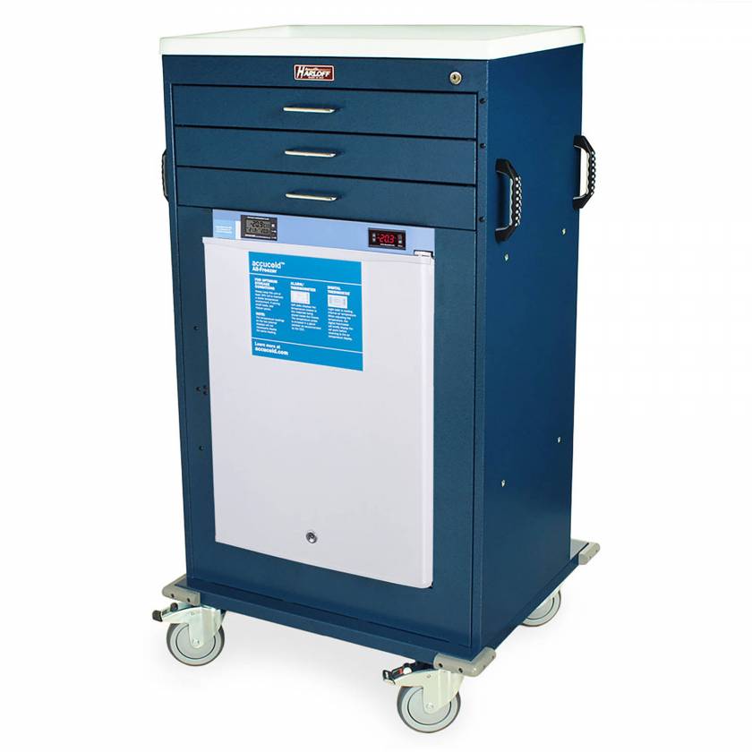 Harloff Model VF4300K-AC Mobile Vaccine Freezer Cart with 1.8 Cubic Feet Freezer, Three Drawers, Key Lock