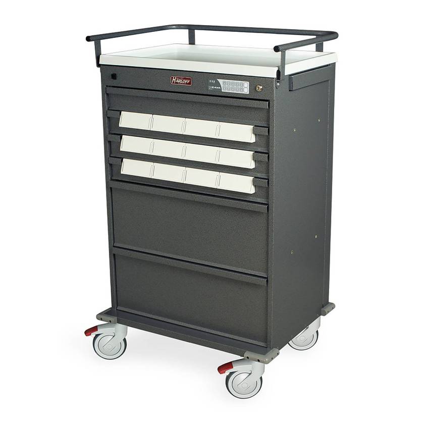 Harloff VLT12BIN5-EKC Value Line 12 - 5" Med-Bin Medication Cart with CompX Electronic Lock