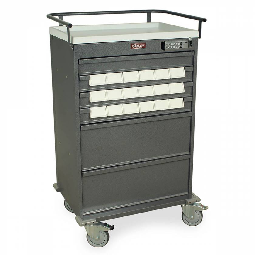 Harloff VLT18EBIN3 Value Line 18 - 3.5" Med-Bin Medication Cart with Basic Electronic Pushbutton Lock