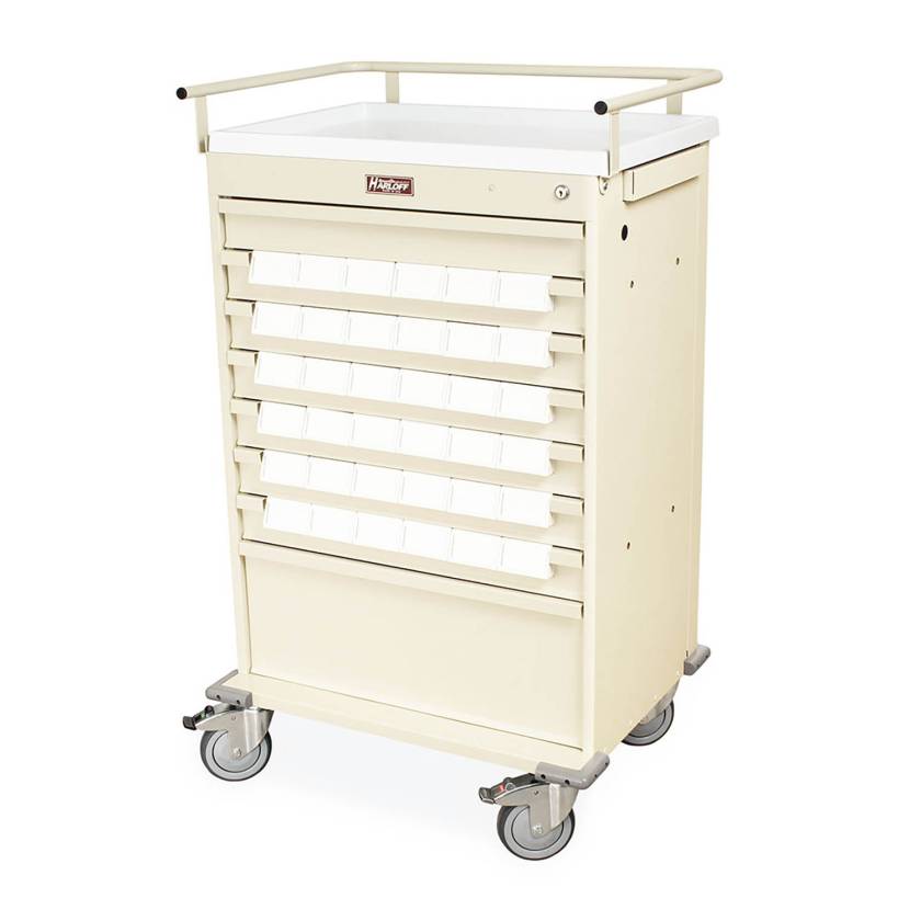 Harloff VLT36BIN3 Value Line 36 - 3.5" Med-Bin Medication Cart with Key Lock (Shown in Beige Color)