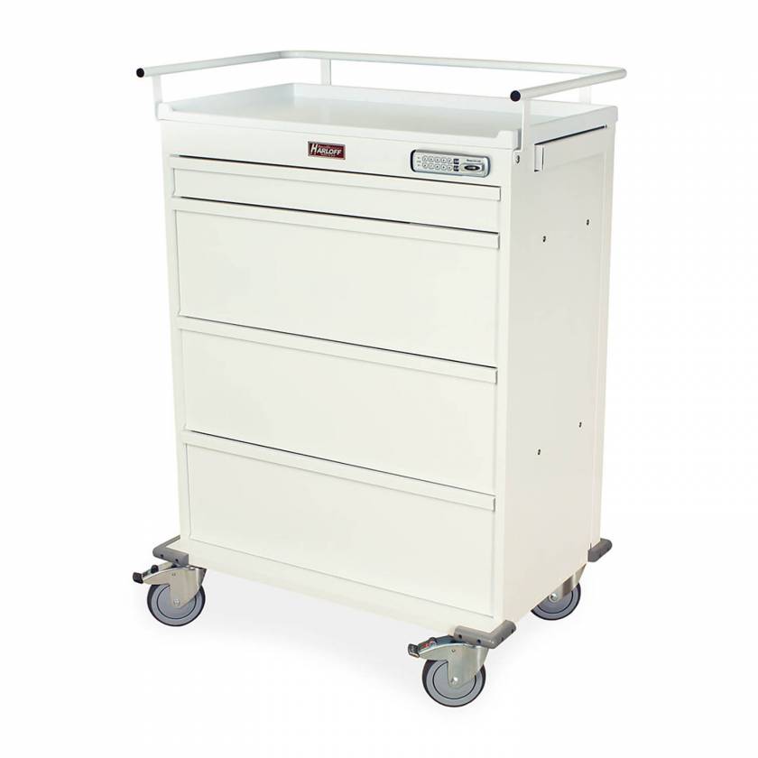 Harloff VLT480EPC Value Line 480 Punch Card Medication Cart with Basic Electronic Pushbutton Lock, Locking Narcotics Box - White