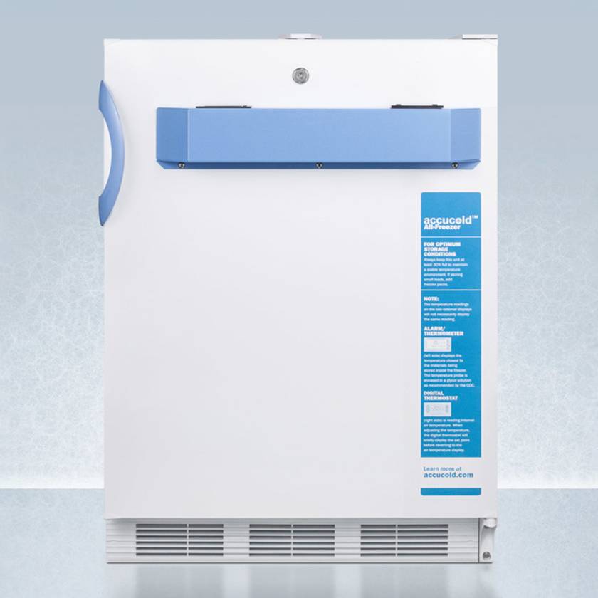 Accucold VT65MLBIMED2ADA MED2 Series ADA Height Built-In All-Freezer with 3 Wire Baskets, Right Handle Solid Door, 3.2 Cubic Feet - Front View