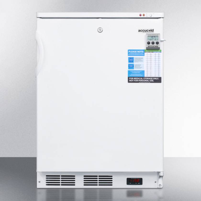 Accucold VT65MLBIVAC VAC Series Height-Adjustable Built-In All-Freezer with 3 Wire Baskets, Right Handle Solid Door, 3.2 Cubic Feet - Front View