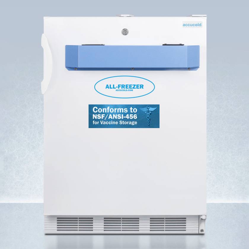 Accucold VT65MLVAC456ADA ADA Height All-Freezer with NSF/ANSI 456 Certification, 3 Plastic Drawers, Right Handle Solid Door, 1.85 Cubic Feet - Front View