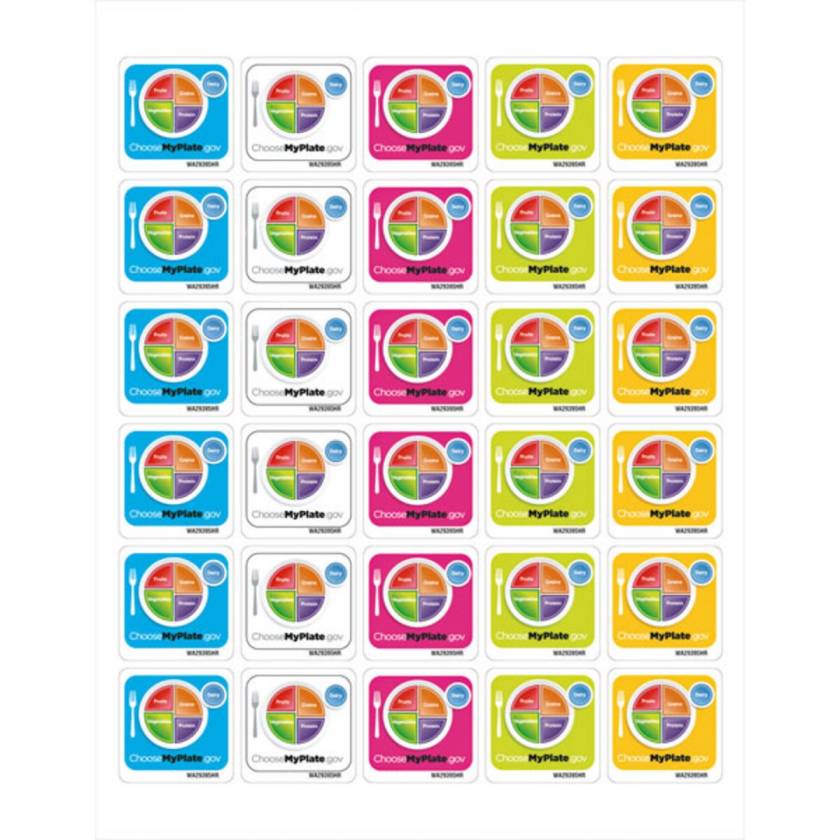 MyPlate 1-1/2 x 1-1/2 Stickers - Package of 25 Sheets - 30 Stickets/Sheet - 750 Stickers Total