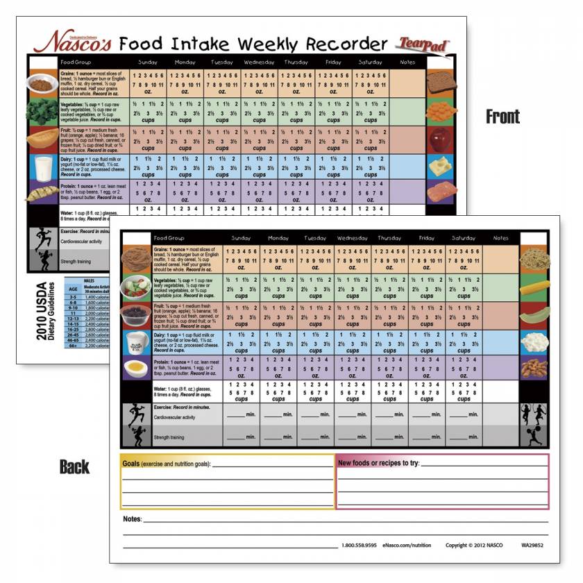 Life/form Food Intake Weekly Recorder TearPad - 8-1/2 x 11 - 50 Sheets